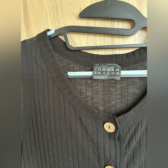 Jordan Taylor Beachwear Black Swimsuit Cover Up Button Front Semi Sheer Medium - Picture 3 of 5